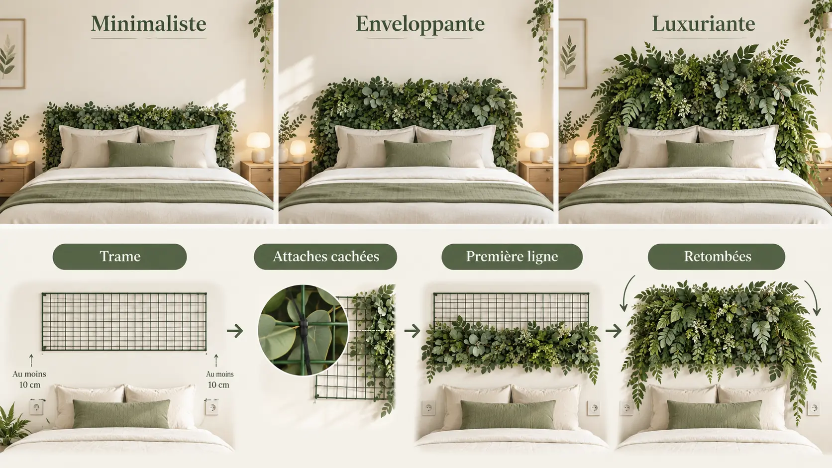 Compositions et fixation par couches d’une tête de lit végétale
